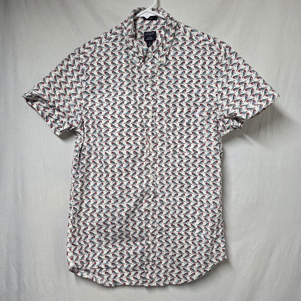 MENS J.CREW SLIM FLEX WASHED BIRD PRINT BUTTON DOWN SHIRT SIZE SMALL